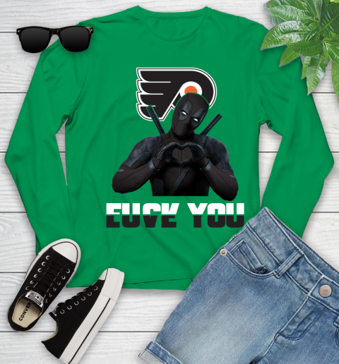NHL Philadelphia Flyers Deadpool Love You Fuck You Hockey Sports Youth Long Sleeve 7