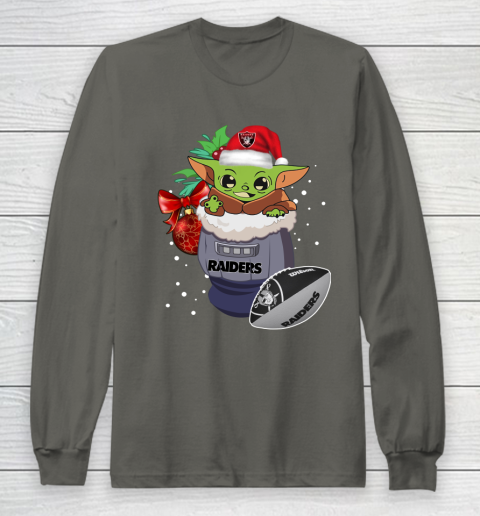 Oakland Raiders Christmas Baby Yoda Star Wars Funny Happy NFL Long Sleeve T-Shirt 8