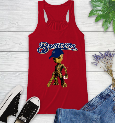 MLB Milwaukee Brewers Groot Guardians Of The Galaxy Baseball Racerback Tank 6