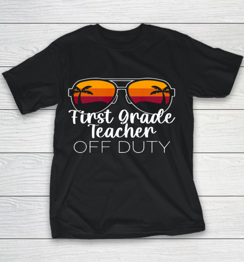 1st Grade Teacher Off Duty Sunglasses Beach Sunset Youth T-Shirt