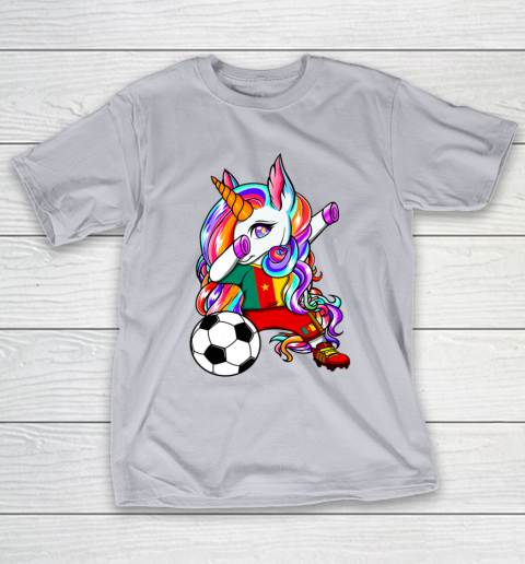 Dabbing Unicorn Cameroon Soccer Fans Jersey Flag Football T-Shirt 6