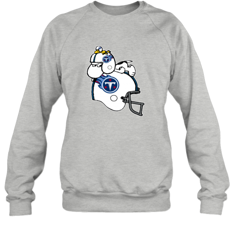 Snoopy And Woodstock Resting On Tennessee Titans Helmet t9ao snoopy and woodstock resting on tennessee titans helmet sweatshirt 35 front sport grey