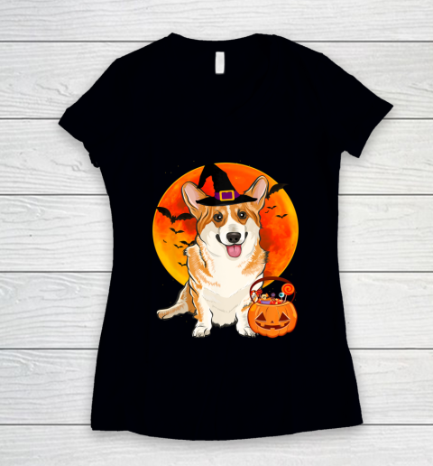 Dog Halloween Pembroke Welsh Corgi Jack O Lantern Pumpkin T Shirt.6YS5TYUNC4 Women's V-Neck T-Shirt