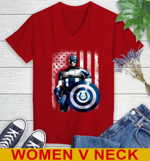 Indianapolis Colts NFL Football Captain America Marvel Avengers American Flag Shirt Women's V-Neck T-Shirt - Image 11