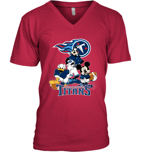 NFL Tennessee Titans Mickey Mouse Donald Duck Goofy Football T Shirt tR4Sn3B3Rty v neck unisex 8 95 151514 front cherry red