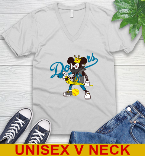 Los Angeles Dodgers MLB Baseball Mickey Peace Sign Sports V-Neck T-Shirt