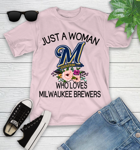MLB Just A Woman Who Loves Milwaukee Brewers Baseball Sports Youth T-Shirt 7