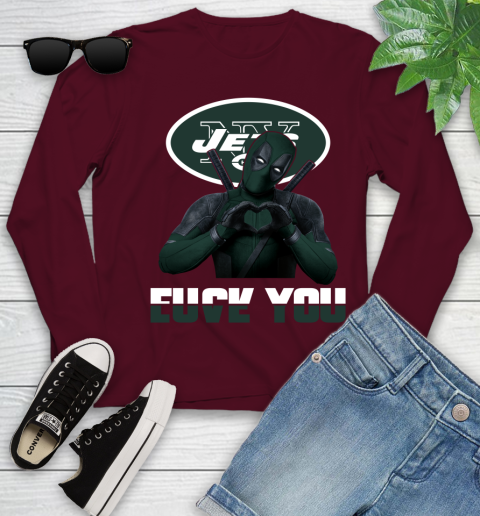 NHL New York Jets Deadpool Love You Fuck You Football Sports Youth Long Sleeve 6
