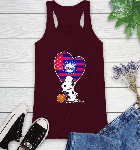 Philadelphia 76ers NBA Basketball The Peanuts Movie Adorable Snoopy Racerback Tank 3