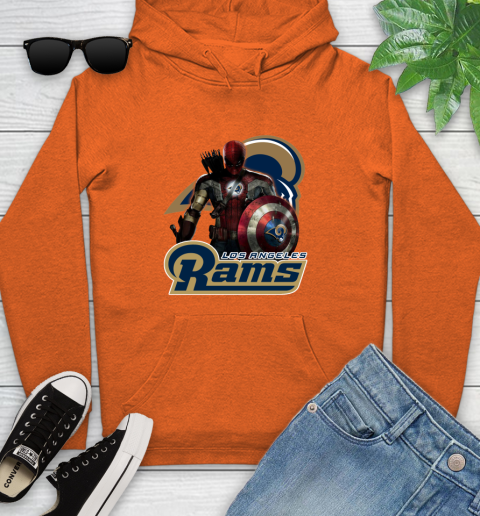 NFL Captain America Thor Spider Man Hawkeye Avengers Endgame Football Los Angeles Rams Youth Hoodie 5