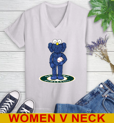 MLB Baseball Oakland Athletics Kaws Bff Blue Figure Shirt Women's V-Neck T-Shirt