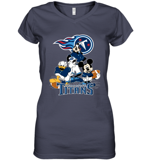 NFL Tennessee Titans Mickey Mouse Donald Duck Goofy Football T Shirt 29NZTv7YL8E women v neck t shirt 39 95 151514 front heather navy