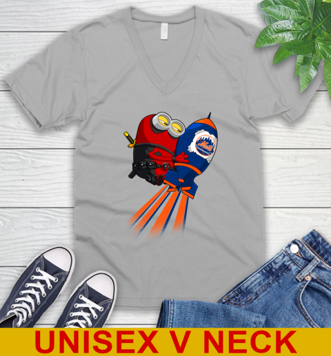 MLB Baseball New York Mets Deadpool Minion Marvel Shirt V-Neck T-Shirt 3
