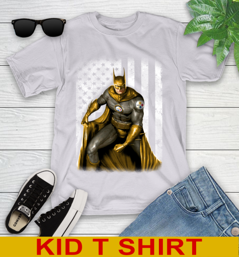 Pittsburgh Steelers NFL Football Batman DC American Flag Shirt Youth T-Shirt 4
