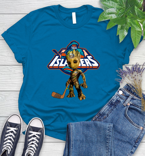 New York Islanders NHL Hockey Groot Marvel Guardians Of The Galaxy Women's T-Shirt 7