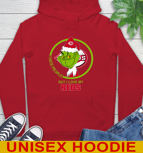 Cincinnati Reds MLB Christmas Grinch I Hate People But I Love My Favorite Baseball Team Hoodie 10