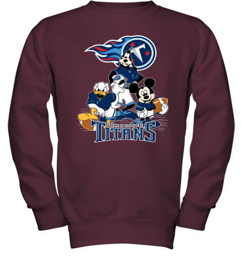 NFL Tennessee Titans Mickey Mouse Donald Duck Goofy Football T Shirt 6sXPT5HJxk4 youth sweatshirt 47 95 151514 front maroon