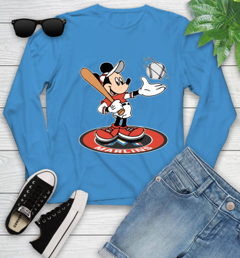 MLB Baseball Miami Marlins Cheerful Mickey Disney Shirt Youth Long Sleeve 7
