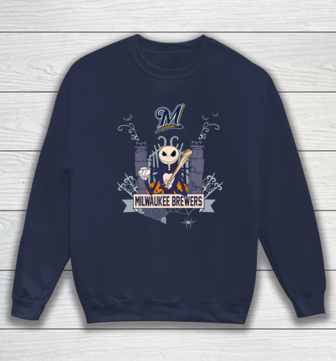 MLB Milwaukee Brewers Baseball Jack Skellington Halloween Sweatshirt 2