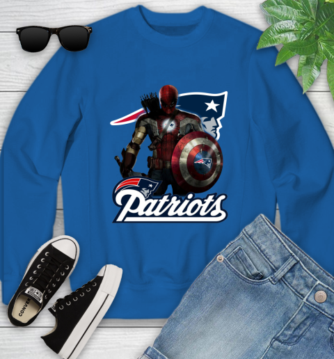NFL Captain America Thor Spider Man Hawkeye Avengers Endgame Football New England Patriots Youth Sweatshirt 8