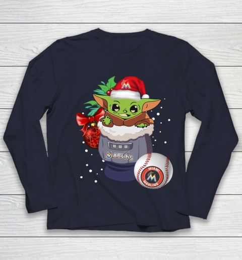 Miami Marlins Christmas Baby Yoda Star Wars Funny Happy MLB Youth Long Sleeve 3