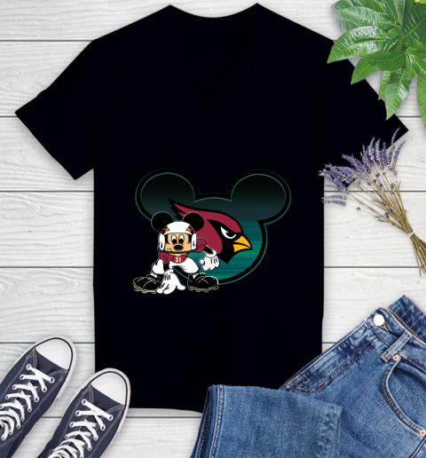 NFL Arizona Cardinals Mickey Mouse Disney Football T Shirt Women's V-Neck T-Shirt 2
