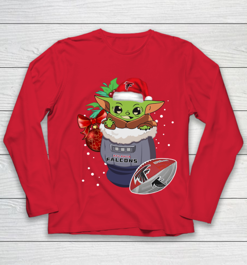 Atlanta Falcons Christmas Baby Yoda Star Wars Funny Happy NFL Youth Long Sleeve 10