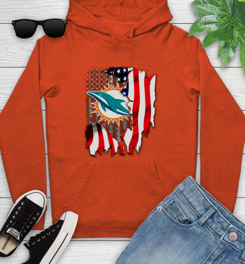 Miami Dolphins NFL Football American Flag Youth Hoodie - Image 5