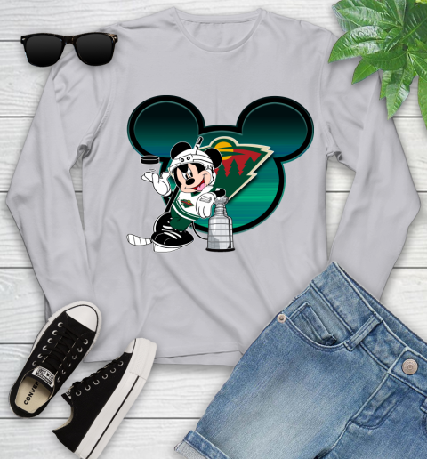 NHL Minnesota Wild Stanley Cup Mickey Mouse Disney Hockey T Shirt Youth Long Sleeve 5