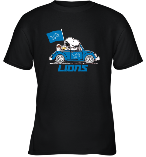 Snoopy And Woodstock Ride The Detroit Lions Car NFL Youth T-Shirt