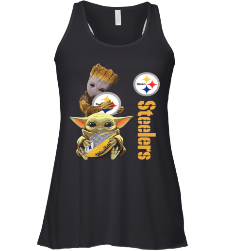 Baby Groot And Yoda Hug Pittsburgh Steelers Racerback Tank