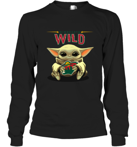 Baby Yoda Hugs The Minnesota Wild Ice Hockey Long Sleeve T-Shirt