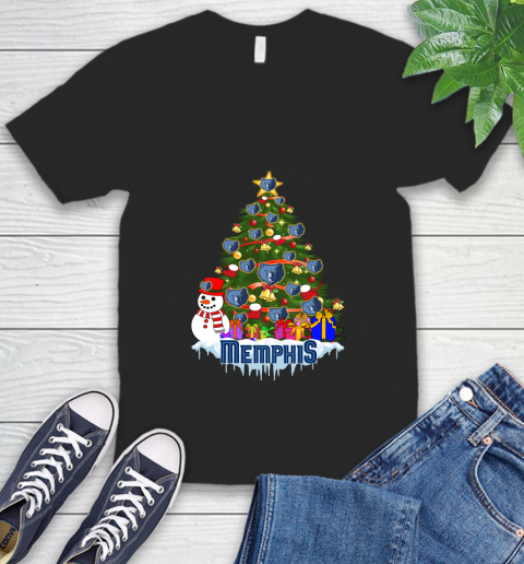 Memphis Grizzlies Merry Christmas NBA Basketball Sports V-Neck T-Shirt - Image 3