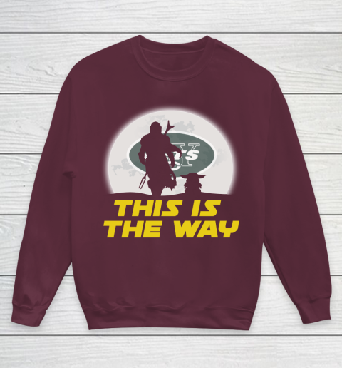 New York Jets NFL Football Star Wars Yoda And Mandalorian This Is The Way Youth Sweatshirt 4