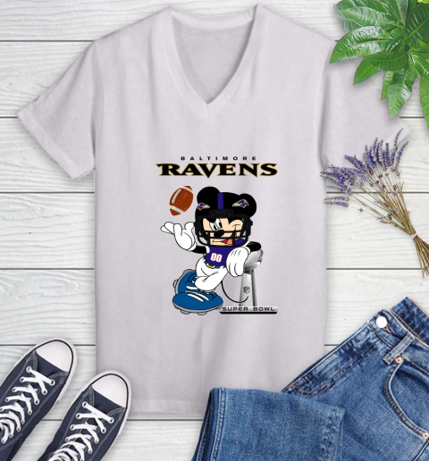 NFL Baltimore Ravens Mickey Mouse Disney Super Bowl Football T Shirt Women's V-Neck T-Shirt