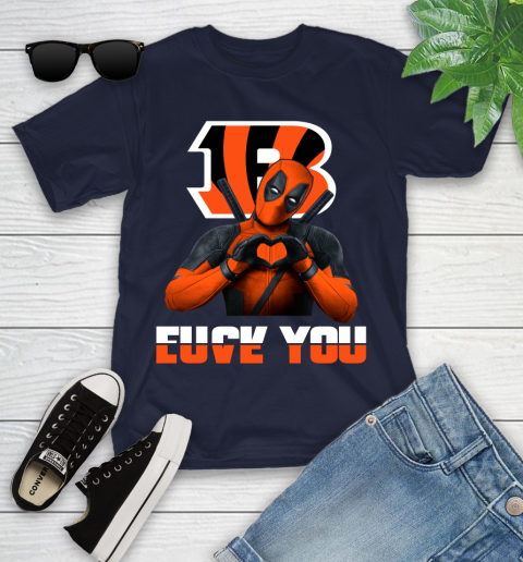 NHL Cincinnati Bengals Deadpool Love You Fuck You Football Sports Youth T-Shirt 2
