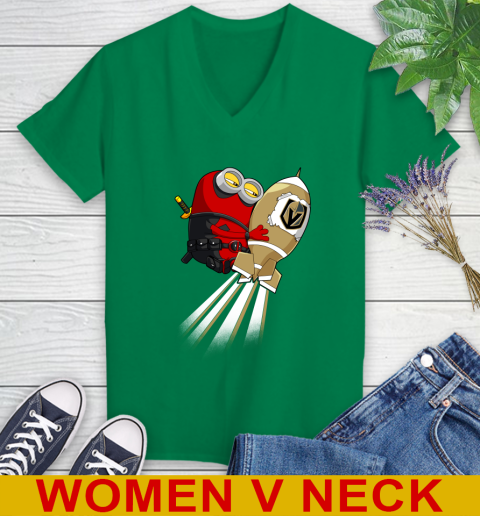 NHL Hockey Vegas Golden Knights Deadpool Minion Marvel Shirt Women's V-Neck T-Shirt 5