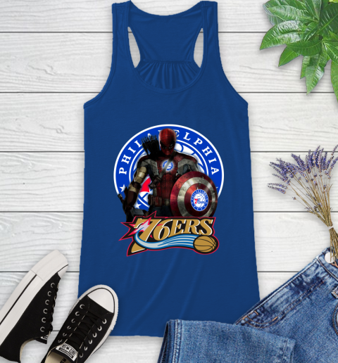 Philadelphia 76ers NBA Basketball Captain America Thor Spider Man Hawkeye Avengers (1) Racerback Tank 9