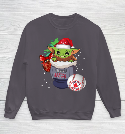 Boston Red Sox Christmas Baby Yoda Star Wars Funny Happy MLB Youth Sweatshirt 6