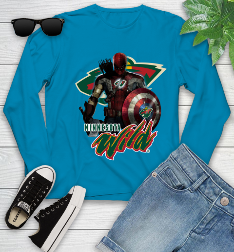 NHL Captain America Thor Spider Man Hawkeye Avengers Endgame Hockey Minnesota Wild Youth Long Sleeve 7