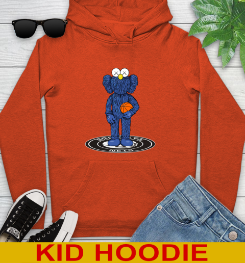 NBA Basketball Brooklyn Nets Kaws Bff Blue Figure Shirt Youth Hoodie - Image 6