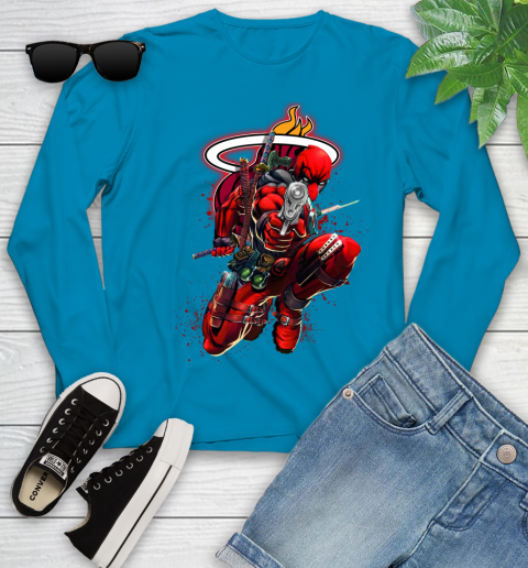 NBA Deadpool Marvel Comics Sports Basketball Miami Heat Youth Long Sleeve 7