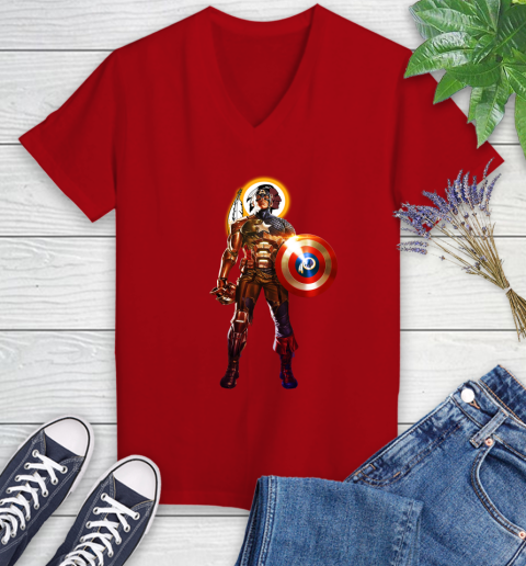 NFL Captain America Marvel Avengers Endgame Football Sports Washington Redskins Women's V-Neck T-Shirt 12