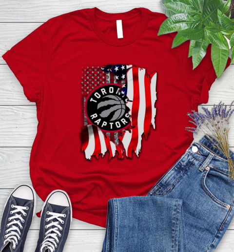 Toronto Raptors NBA Basketball American Flag Women's T-Shirt 13
