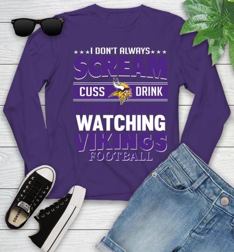 Minnesota Vikings NFL Football I Scream Cuss Drink When I'm Watching My Team Youth Long Sleeve 4