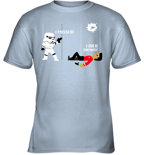x3k6 star wars star trek a stormtrooper and a redshirt in a fight shirts youth t shirt 26 front light blue