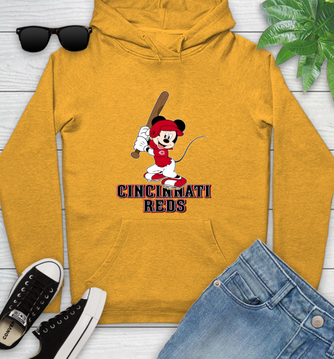 MLB Baseball Cincinnati Reds Cheerful Mickey Mouse Shirt Youth Hoodie 3