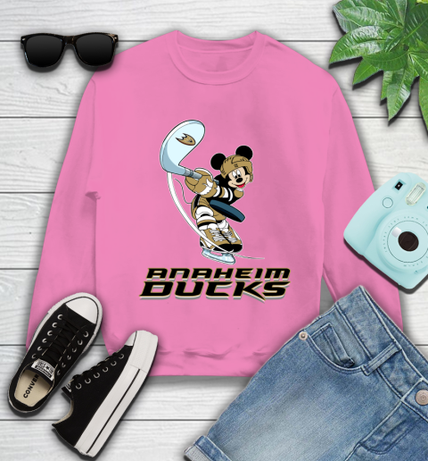 NHL Hockey Anaheim Ducks Cheerful Mickey Mouse Shirt Youth Sweatshirt - Image 7