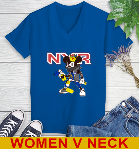 New York Rangers NHL Hockey Mickey Peace Sign Sports Women's V-Neck T-Shirt 11