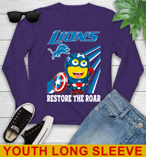 NFL Football Detroit Lions Captain America Marvel Avengers Minion Shirt Youth Long Sleeve 4